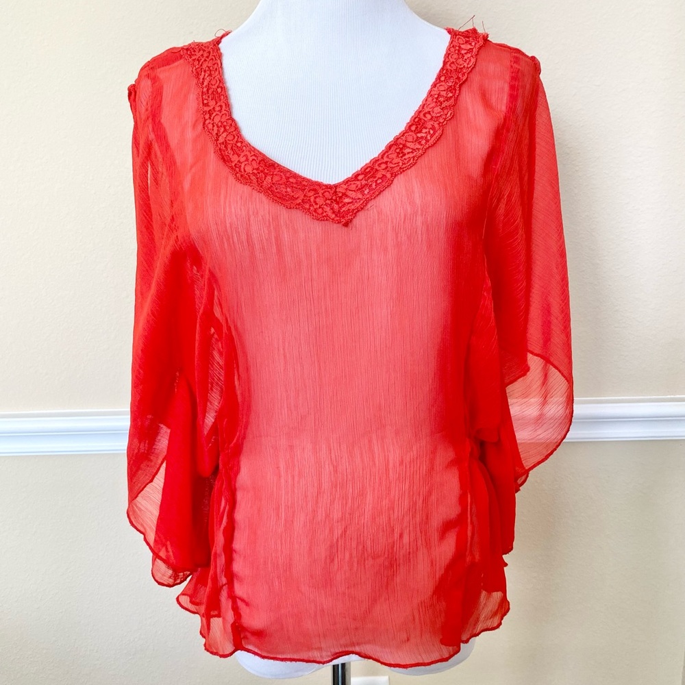 Red Sheer Chiffon top / Cover up top
